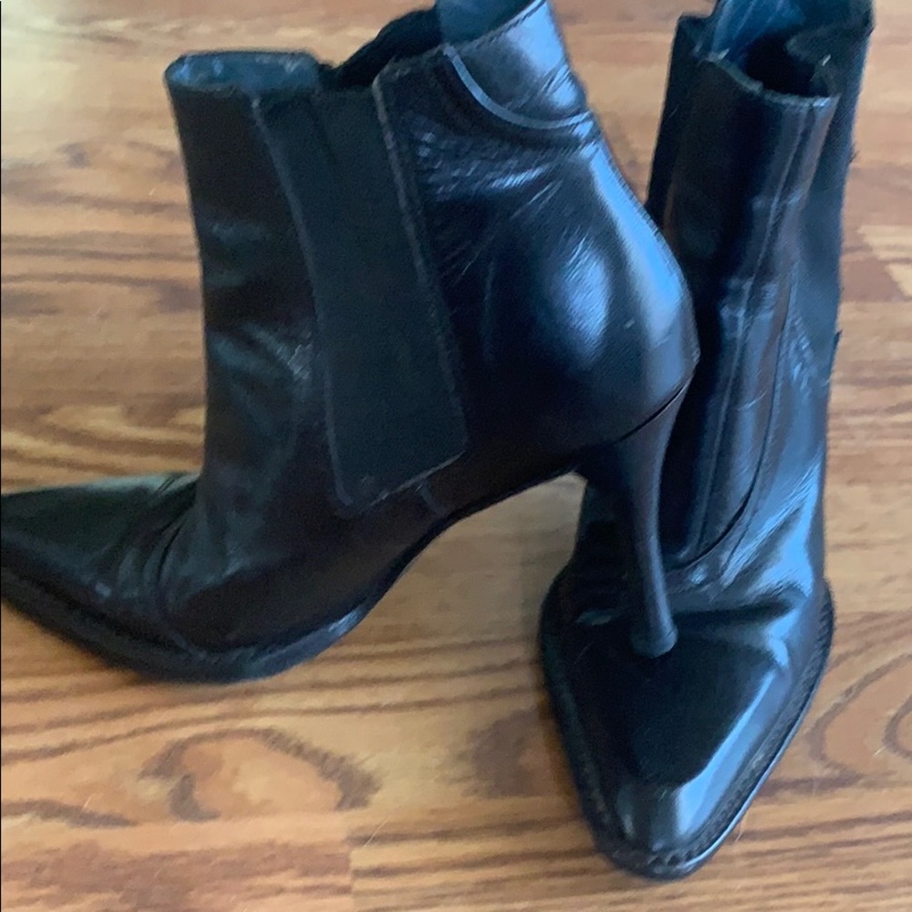 BCBG Pointy toed black booties size 6